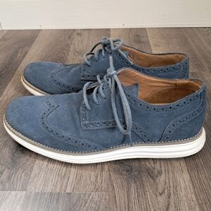 Cole Haan Lunargrand Men's Wingtip Dress Shoes Size 8.5 Suede Blue C13200